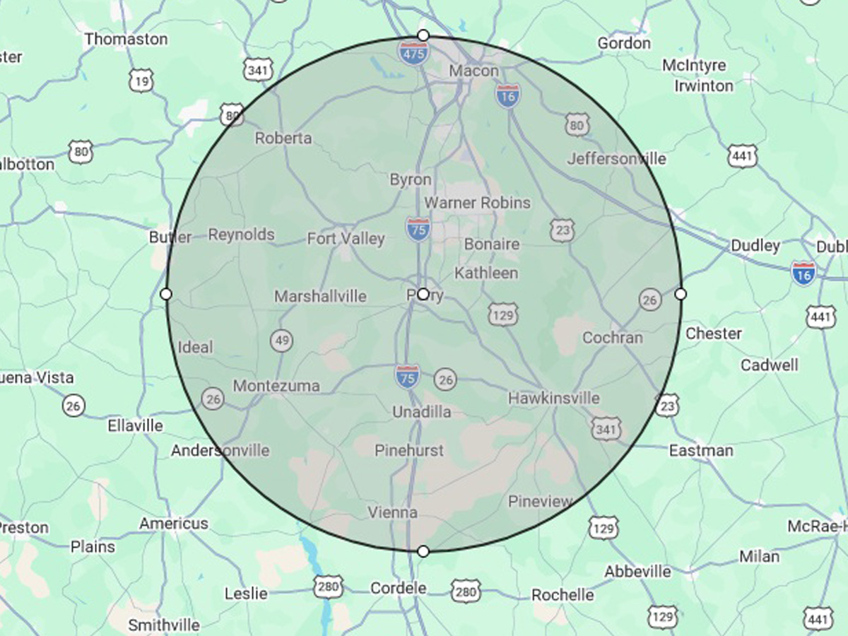 Heart of Georgia Home Inspections coverage map — Middle Georgia